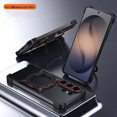 Aluminum Metal Bumper MagSafe Case with Camera Lens and Kickstand for Samsung Galaxy
