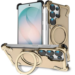 Aluminum Alloy MagSafe Case with 360° Rotating Stand | Transparent Metal Bumper Cover For Samsung Galaxy