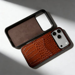 Leather Case With Card Holder For iPhone | Crocodile Pattern