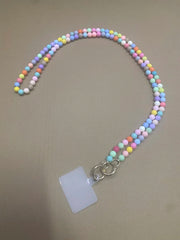 Universal Pearl Chain Crossbody Phone Lanyard | Elegant Acrylic Beaded Shoulder Strap &amp; Bracelet Set with Secure Case Insert Tab