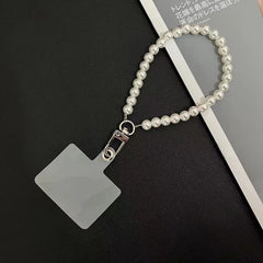 Universal Pearl Chain Crossbody Phone Lanyard | Elegant Acrylic Beaded Shoulder Strap &amp; Bracelet Set with Secure Case Insert Tab