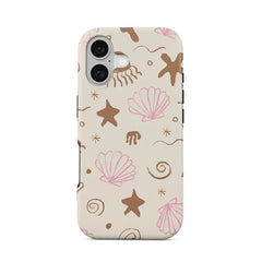 Aesthetic Summer Beach Case for iPhone | Trendy Coastal Seashell Palm Tree Double-layer Back Cover