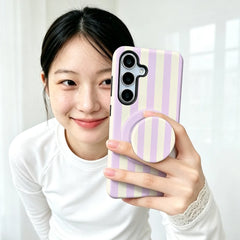 MagSafe Pink Striped Case For Samsung Galaxy with Phone Ring Holder