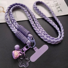 Universal Braided Crossbody Phone Lanyard Strap | Adjustable Hanging Neck Rope with Cute Cartoon Pendant Charm and Secure Case Tab Insert