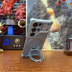 Aluminum Minimalist Bumper MagSafe Ring Kickstand Phone Case for Samsung Galaxy