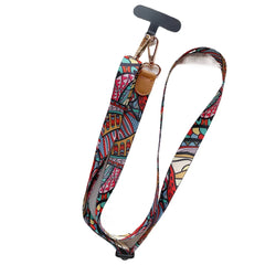 Universal Retro Pattern Phone Lanyard | Wide Adjustable Crossbody Shoulder Strap | Vintage Fabric Neck Sling Bag Chain with Secure Case Tab Insert