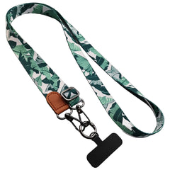 Universal Tropical Leaf Print Phone Lanyard | Adjustable Floral Fabric Crossbody Neck Strap with Premium Leather Accent and Secure Anti-Loss Case Tab