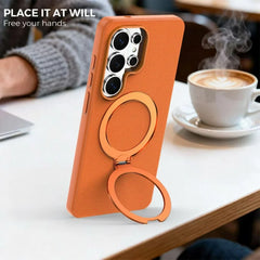 Tech-Woven Fabric Magnetic Phone Case | 360° Ring Stand & MagSafe Compatible Back Cover for Samsung Galaxy