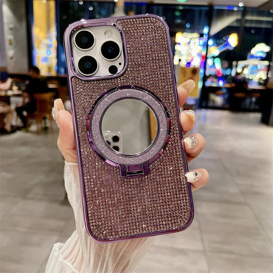 Glitter Rhinestone Mirror Bracket Phone Case For iPhone