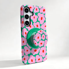 Pink and Green Flower Case with Matching Grip For Samsung Galaxy | Groovy Floral PC TPU Cover