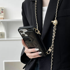 Crossbody Phone Case for iPhone |  Leather Wallet Cover with Adjustable Chain Lanyard, Card Slot Pocket & Kickstand