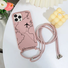 World Map Travel Case with Crossbody Lanyard Strap For iPhone