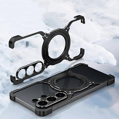 Aluminum Metal Bumper MagSafe Case with Camera Lens and Kickstand for Samsung Galaxy