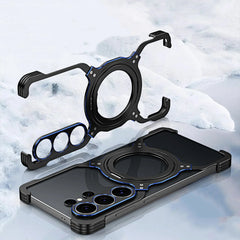 Aluminum Metal Bumper MagSafe Case with Camera Lens and Kickstand for Samsung Galaxy