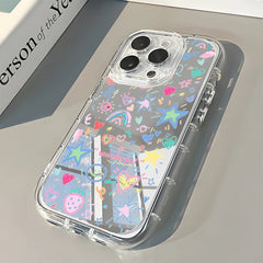 Colorful Doodle Stars And Hearts Back Mirror Phone Case For iPhone