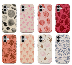 Aesthetic Summer Beach Case for iPhone | Trendy Coastal Seashell Palm Tree Double-layer Back Cover