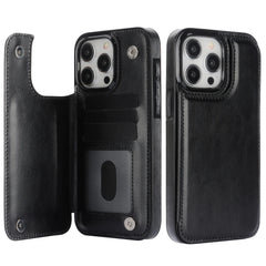 Leather Wallet Case for iPhone with Double Button Card Slot and Kickstand
