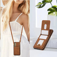 Leather Wallet Case with Shoulder Lanyard Strap for Samsung Galaxy | Built-in Stand Cover