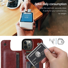 Leather Wallet Case for iPhone with Double Button Card Slot and Kickstand