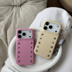 Leather Cover with Round Rivet Bead Phone Case for iPhone