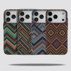 Southwestern Tribal Woven Case for iPhone | Carbon Fiber Texture MagSafe Cover with Alloy Lens Protection