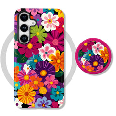 Floral Phone Case with Matching Magnetic Grip For Samsung Galaxy | Colorful Groovy Flower Phone Cover