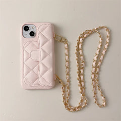 Quilted Leather iPhone Case | Crossbody Lanyard Chain | Wallet Card Holder Phone Cover