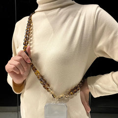 Universal Pearl Chain Crossbody Phone Lanyard | Elegant Acrylic Beaded Shoulder Strap &amp; Bracelet Set with Secure Case Insert Tab