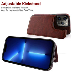 Leather Wallet Case for iPhone with Double Button Card Slot and Kickstand