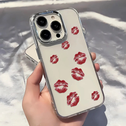Transparent Red Lips Print Phone Case For iPhone