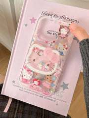 Cute Hello Kitty with Holder Phone Case For iPhone | Clear TPU Cover