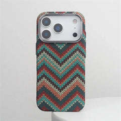 Southwestern Tribal Woven Case for iPhone | Carbon Fiber Texture MagSafe Cover with Alloy Lens Protection