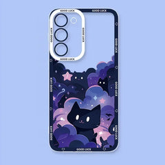 Artistic Black Cat Starry Phone Case For Samsung Galaxy