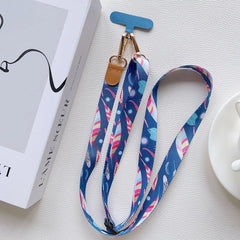 Universal Retro Pattern Phone Lanyard | Wide Adjustable Crossbody Shoulder Strap | Vintage Fabric Neck Sling Bag Chain with Secure Case Tab Insert