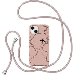 World Map Travel Case with Crossbody Lanyard Strap For iPhone