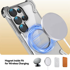 Aluminum Alloy MagSafe Case with 360° Rotating Stand | Transparent Metal Bumper Cover For Samsung Galaxy