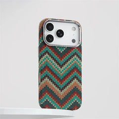 Southwestern Tribal Woven Case for iPhone | Carbon Fiber Texture MagSafe Cover with Alloy Lens Protection