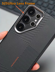 Frosted Alloy Lens Magnetic Phone Case for Samsung Galaxy | Carbon Fibre Texture with Soft Edge Phone Cover