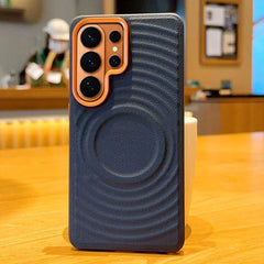 Water Ripple Leather Pattern Magnetic Case for Samsung Galaxy | Orange Lens Frame Cover