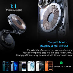 15W Vacuum Suction Magnetic Wireless Car Mount & Stand | MagSafe Compatible | 360° Rotation | Multi-Surface Mount