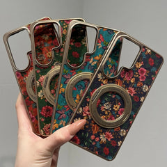 Floral Butterfly Leather Magnetic Case for Samsung Galaxy | Electroplated 360 Rotating Stand Hard Cover