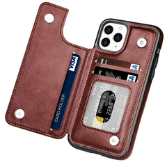 Leather Wallet Case for iPhone with Double Button Card Slot and Kickstand