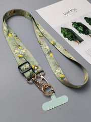 Universal Oriental Aesthetic Phone Lanyard | Vintage Pattern Fabric Crossbody Neck Strap | Adjustable Anti-Loss Shoulder Sling with Secure Case Tab Insert