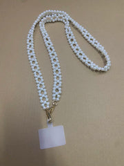 Universal Pearl Chain Crossbody Phone Lanyard | Elegant Acrylic Beaded Shoulder Strap &amp; Bracelet Set with Secure Case Insert Tab