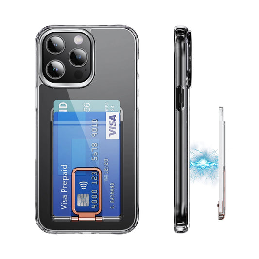 Strong Transparent Magnetic Magsafe Card Wallet | Metal Stand Holder Clear Case For iPhone