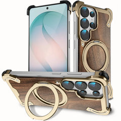 Aluminum Alloy MagSafe Case with 360° Rotating Stand | Transparent Metal Bumper Cover For Samsung Galaxy