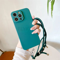 New Crossbody Lanyard Silicone Phone Case For iPhone 11 12 13 14 15 16 Pro Max XS Max X XR 7 8 Plus SE Necklace Strap Soft Cover