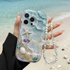 Beach Seashell Starfish Pattern Phone Case For iPhone With Lanyard