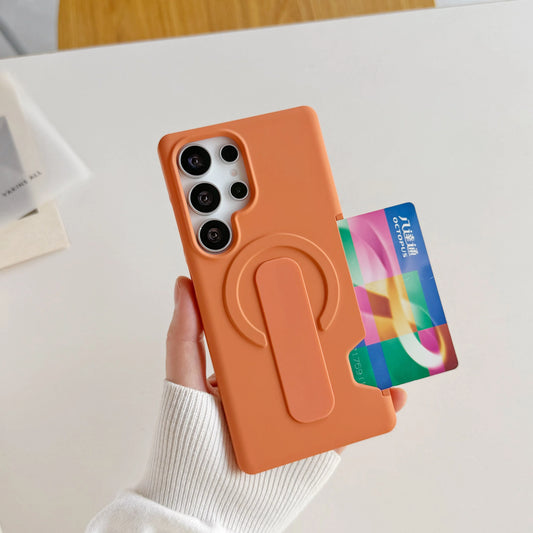 Magnetic Wallet Card Holder Case with Push-Pull Ring Stand for Samsung Galaxy