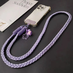 Universal Braided Crossbody Phone Lanyard Strap | Adjustable Hanging Neck Rope with Cute Cartoon Pendant Charm and Secure Case Tab Insert